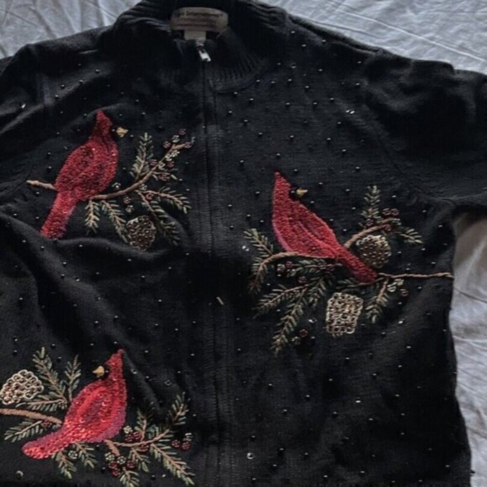 Heirloom Collectibles Christmas Cardigan Sweater Women's Sz M Black Cardinals